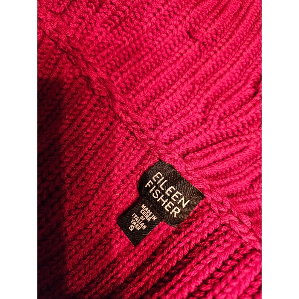 Eileen Fisher Raspberry Red Open-Front Ribbed Knit Cardigan - Picture 13 of 16